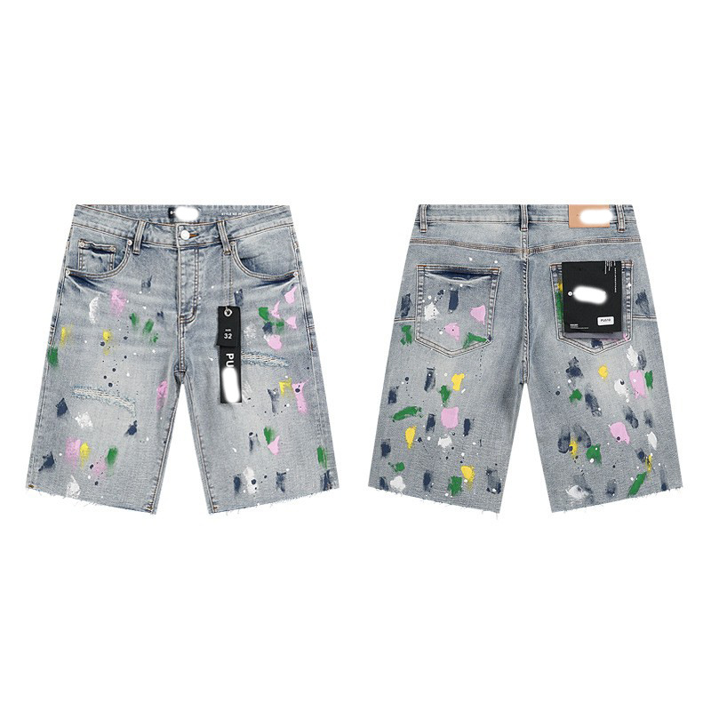 Marca de moda transfronteriza JB purple verano rectas vaqueros lavados de agua para hacer viejos agujeros vaqueros de hombre pantalones cortos de caño purple