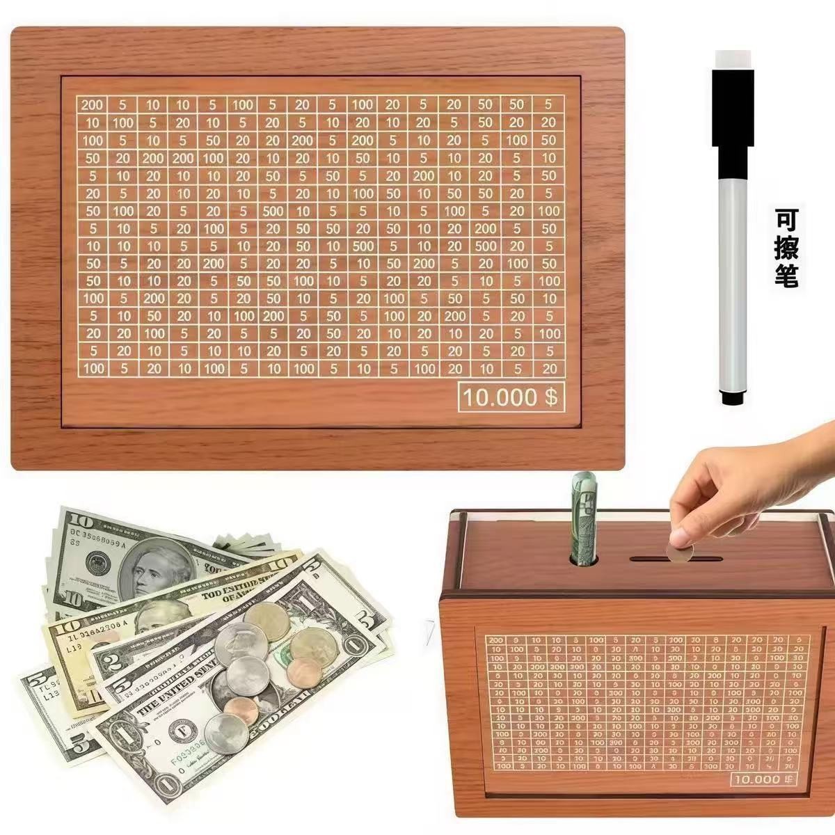 Grande tirelire UV 10 000 dollars US + 1 stylo de planification / 17*13*6.5cm