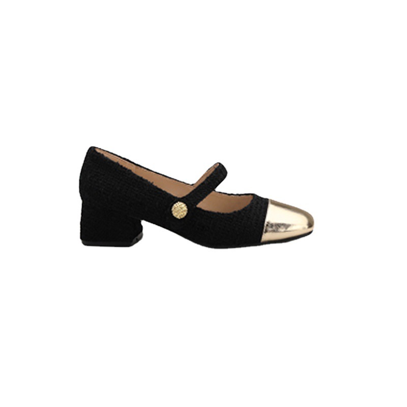 Zapatos de primavera para mujeres nuevos zapatos de lana francesa de estilo pequeño viento de fragancia de tacones gruesos redondos zapatos de tacones gruesos