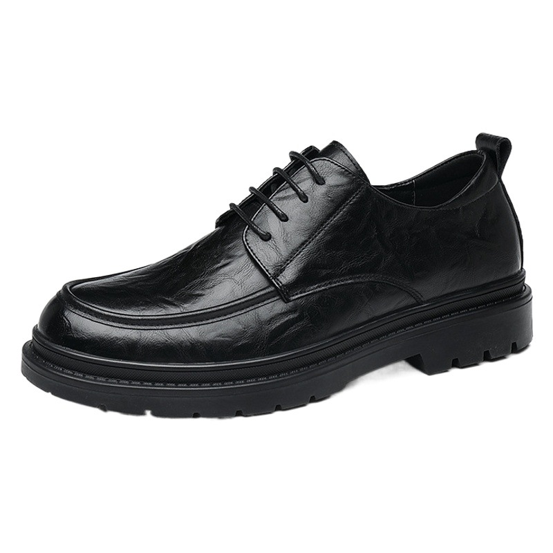 Zapatos de cuero de suela gruesa de patrón de mano zapatos de cuero de negocios formales británicos de moda romper los hombres novio boda Derby zapatos de una sola pieza entrega