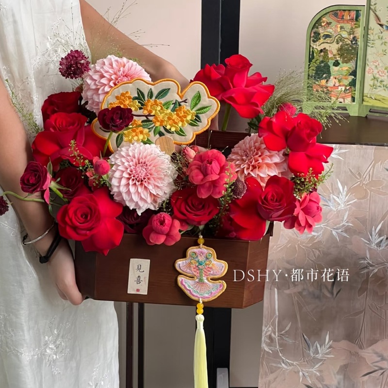 中秋节中式古风刺绣团扇花束礼盒包装材料DIY装饰花艺小扇子卡片|undefined