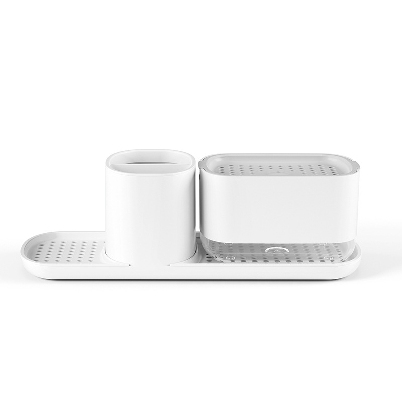 Caja de jabón de prensa manual, estante de drenaje de cocina, detergente de acero inoxidable, caja de jabón de escritorio