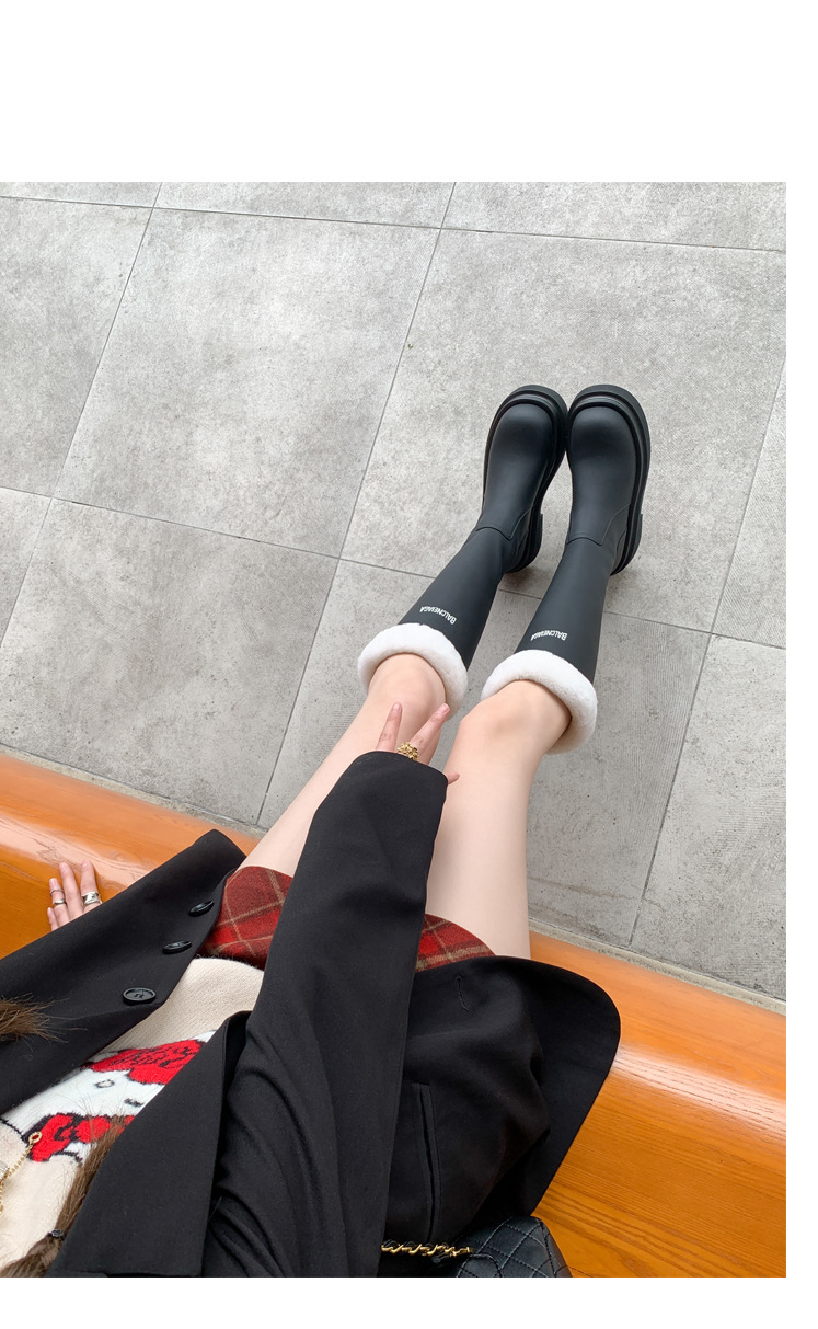 Boot nữ cổ cao lót nhung đế dày da bò giữ ấm mùa đông — Màu nâu ống lớn chi tiết 20
