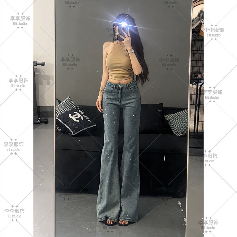 重工设计烫钻高腰微喇牛仔裤女2025年秋季新款不贴腿显瘦喇叭裤|undefined