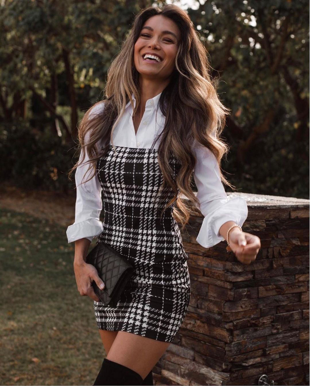 Lapel Plaid Package Hip Tight Dress NSJRM82050