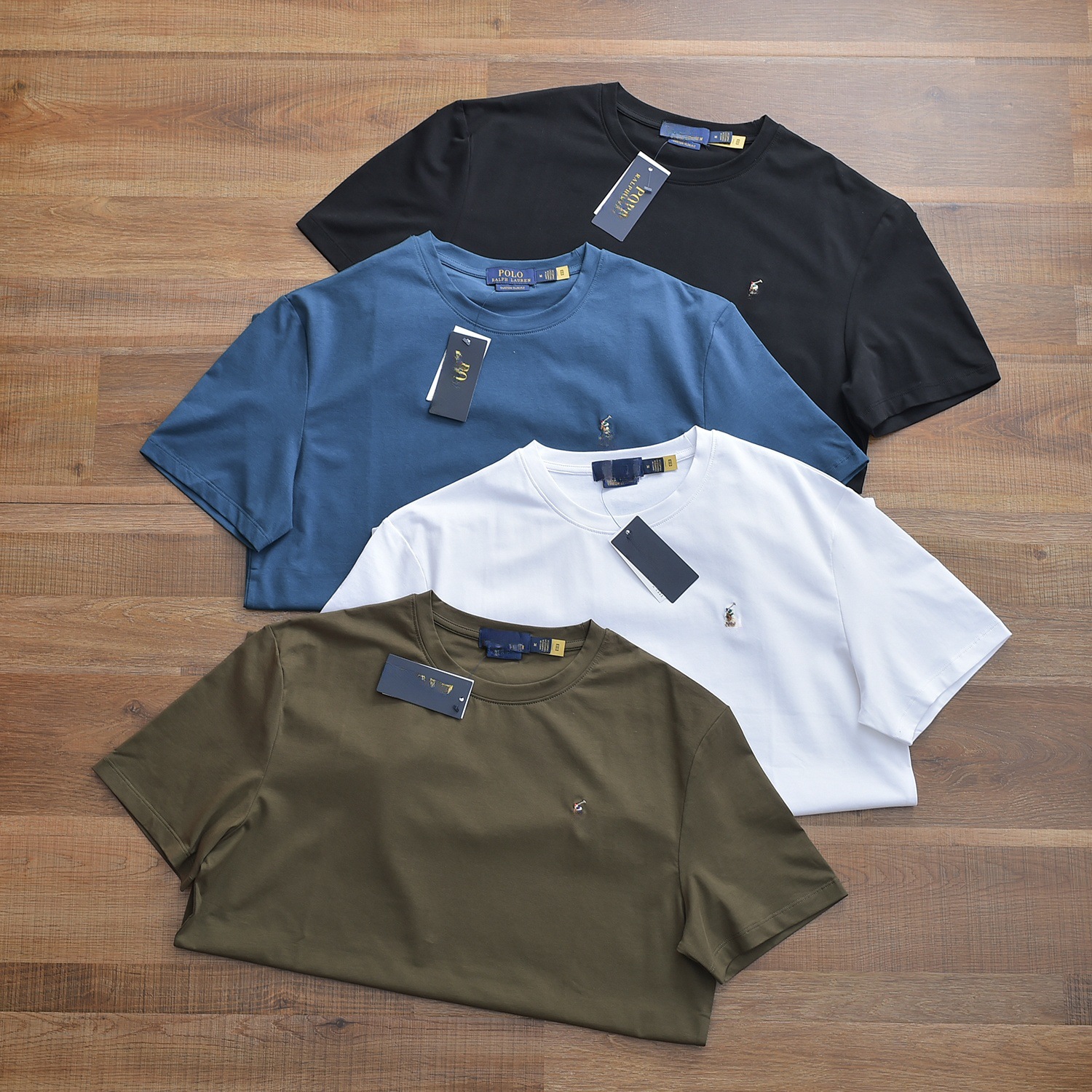 Cross-Border High-Quality Rl Laffy Pony Embroidered Basic Round Neck T-Shirt for Men and Women, Bottoming Pullover Half-Sleeved Tee