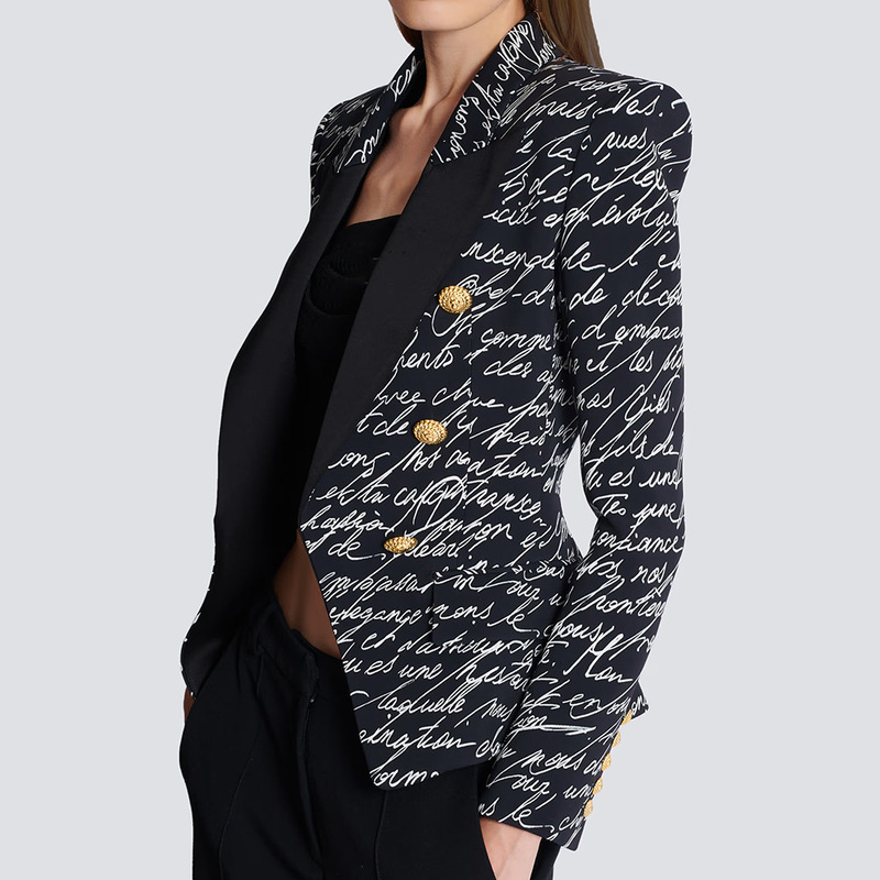 In-Stock Cross-Border Trade 2026 Autumn Celebrity Fashion English Letter Print Double-Breasted Slim-Fit Blazer Jacket