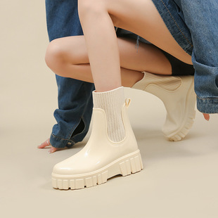 New elastic band women's rain boots mid-tube rain boots wear-resistant increased waterproof non-slip rain outdoor wearable mid-tube boots