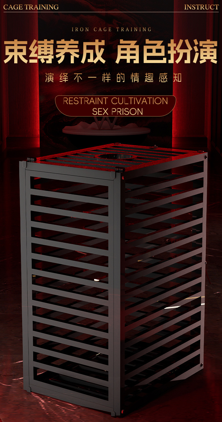 Large Iron Bondage Cage Adult Roleplay Furniture in Black — detail image 13