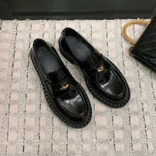 羊皮版~贵气小金币乐福鞋女2025新款一脚蹬厚底圆头单鞋女小皮鞋