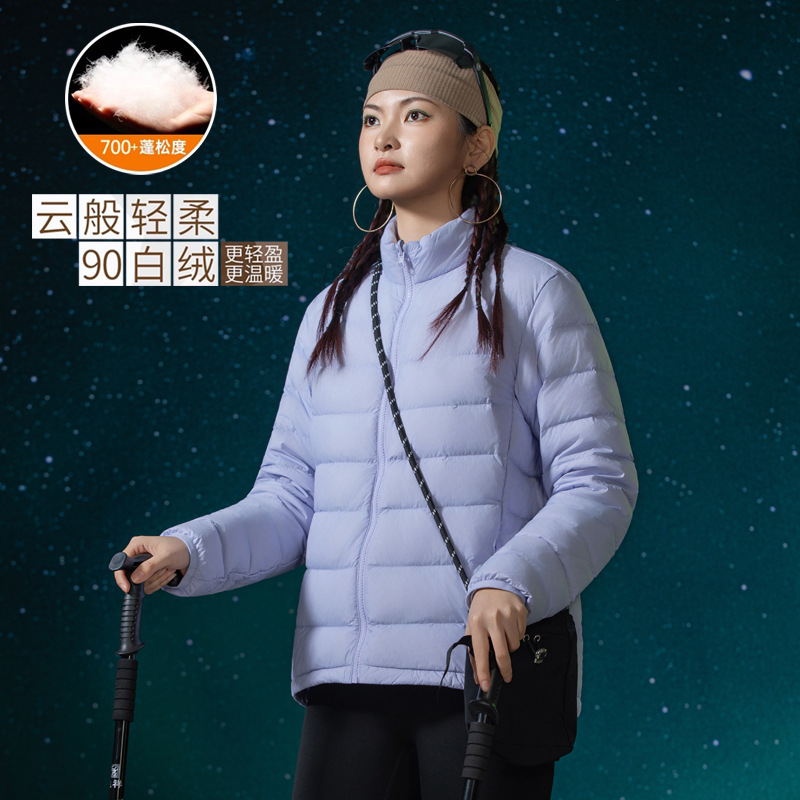 Outdoor Lightweight Thin down Jacket for Women Winter Ribbed down Casual Stand Collar Warm Duck down Liner Jacket for Men