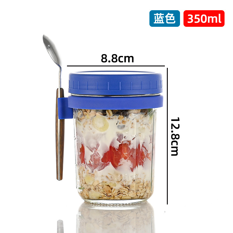 Taza de avena portátil durante la noche al por mayor taza de agua con cuchara con cubierta taza de desayuno taza de ensalada de vidrio taza de yogur