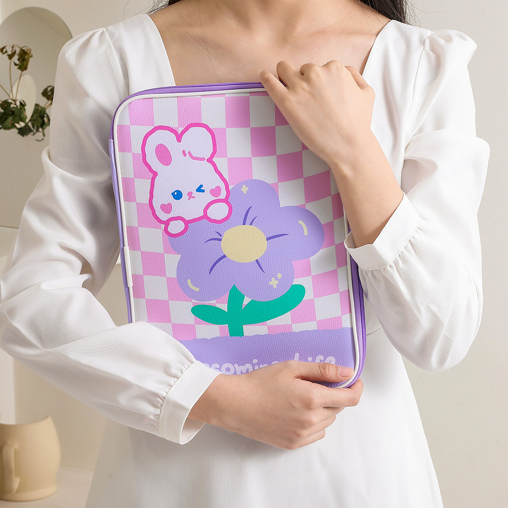 Cartoon Girl Checkerboard Sweet Cute 11-inch Tablet Clutch Bag21*29cm display picture 4