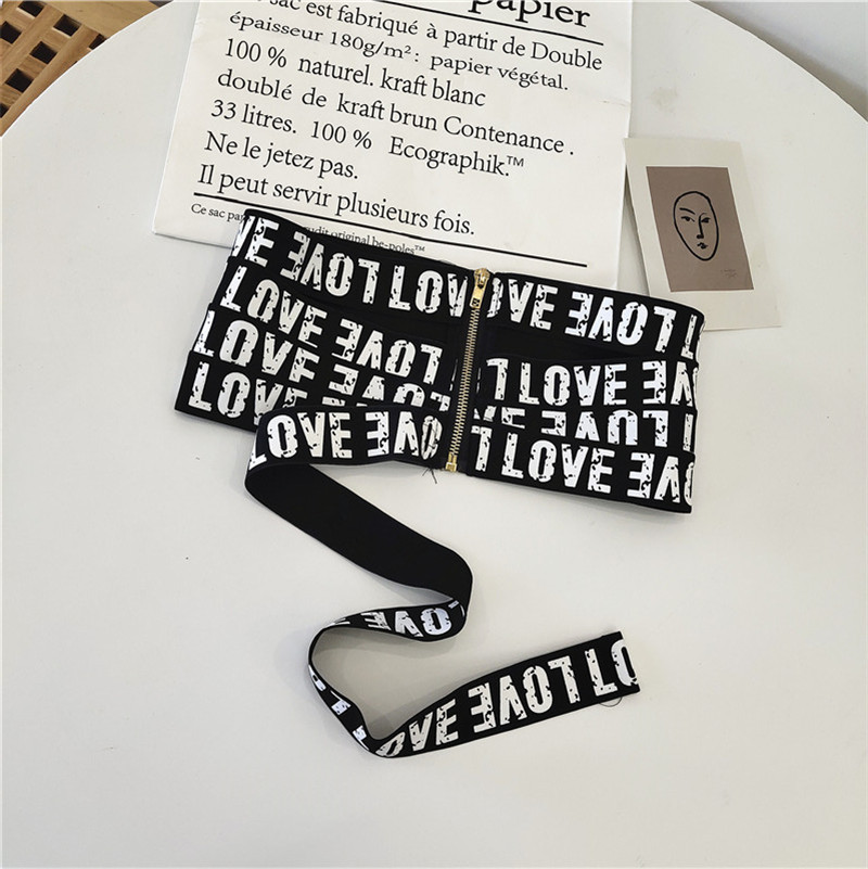 Carta de las mujeres elástico ancho de la cintura sello cinturón ancho cremallera cuerpo que forma moda prendas de vestir exteriores accesorios camisa vestido cinturón decorativo