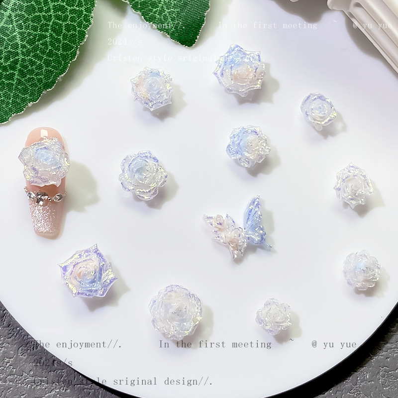 New Light Blue Fine Glitter Carved Nail Art Jewelry Luminous Soft Glue Resin Rose Butterfly Nail Art Decorations Wholesale New Light Blue Fine Glitter Carved Nail Art Jewelry Luminous Soft Glue Resin Rose Butterfly Nail Art Decorations Wholesale