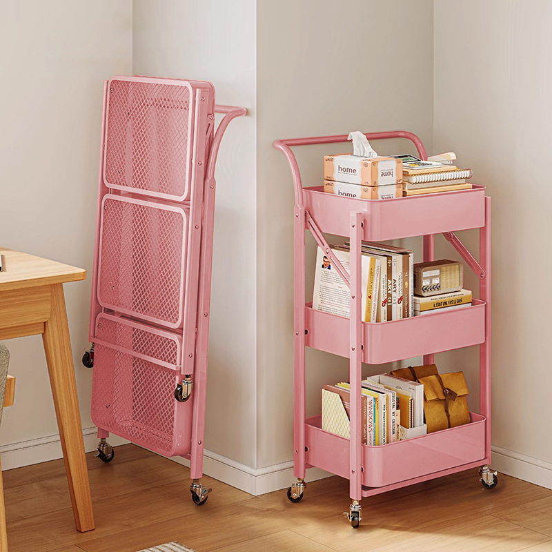 Cochecito plegable Estante de estantería Estante para bocadillos de dormitorio de piso Estante de almacenamiento de cocina con ruedas móviles Estante de almacenamiento y almacenamiento