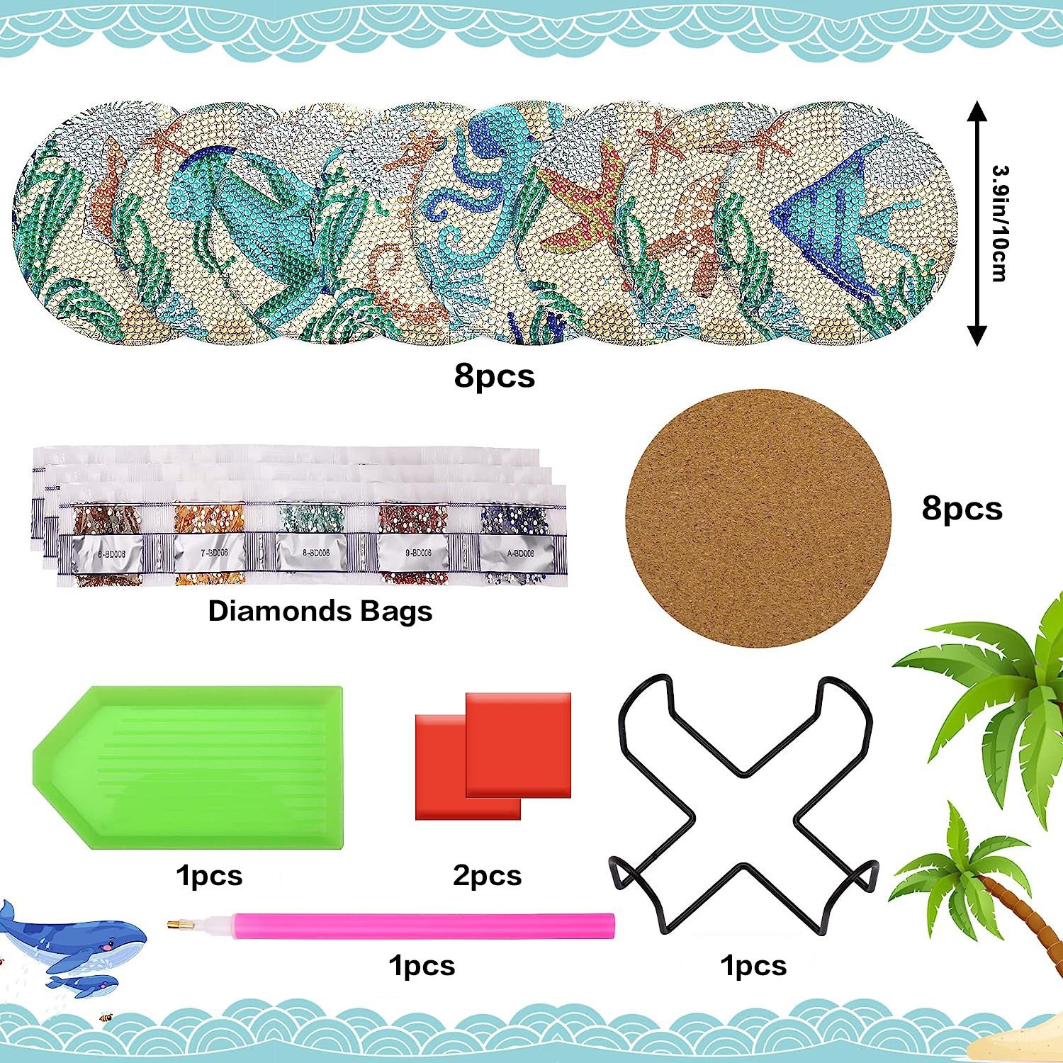 Posavasos de pintura de diamantes de diamantes de diamantes completos transfronterizos hechos a mano almohadilla de aislamiento térmico de diamantes de punto de acrílico redondo de bricolaje fondo de corcho antideslizante posavasos
