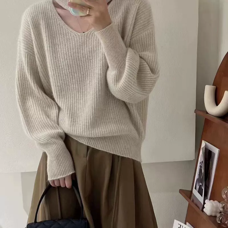 港风v领挂脖上衣高级感小众设计春秋针织衫女个性韩版外穿