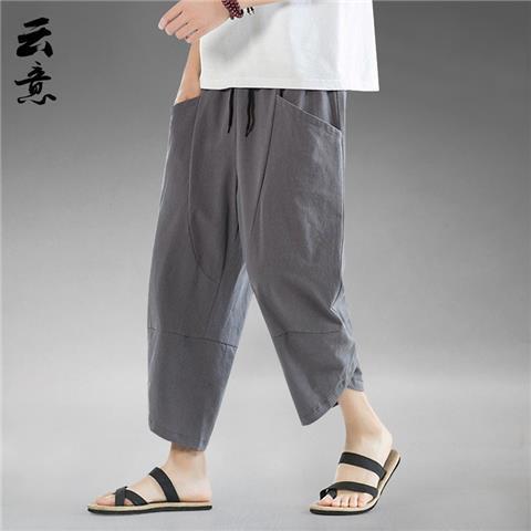 Pantalones cortos de verano, pantalones casuales de lino fino para hombres, pantalones harem sueltos de gran tamaño de estilo chino, pantalones cortos de playa de algodón y lino, marea