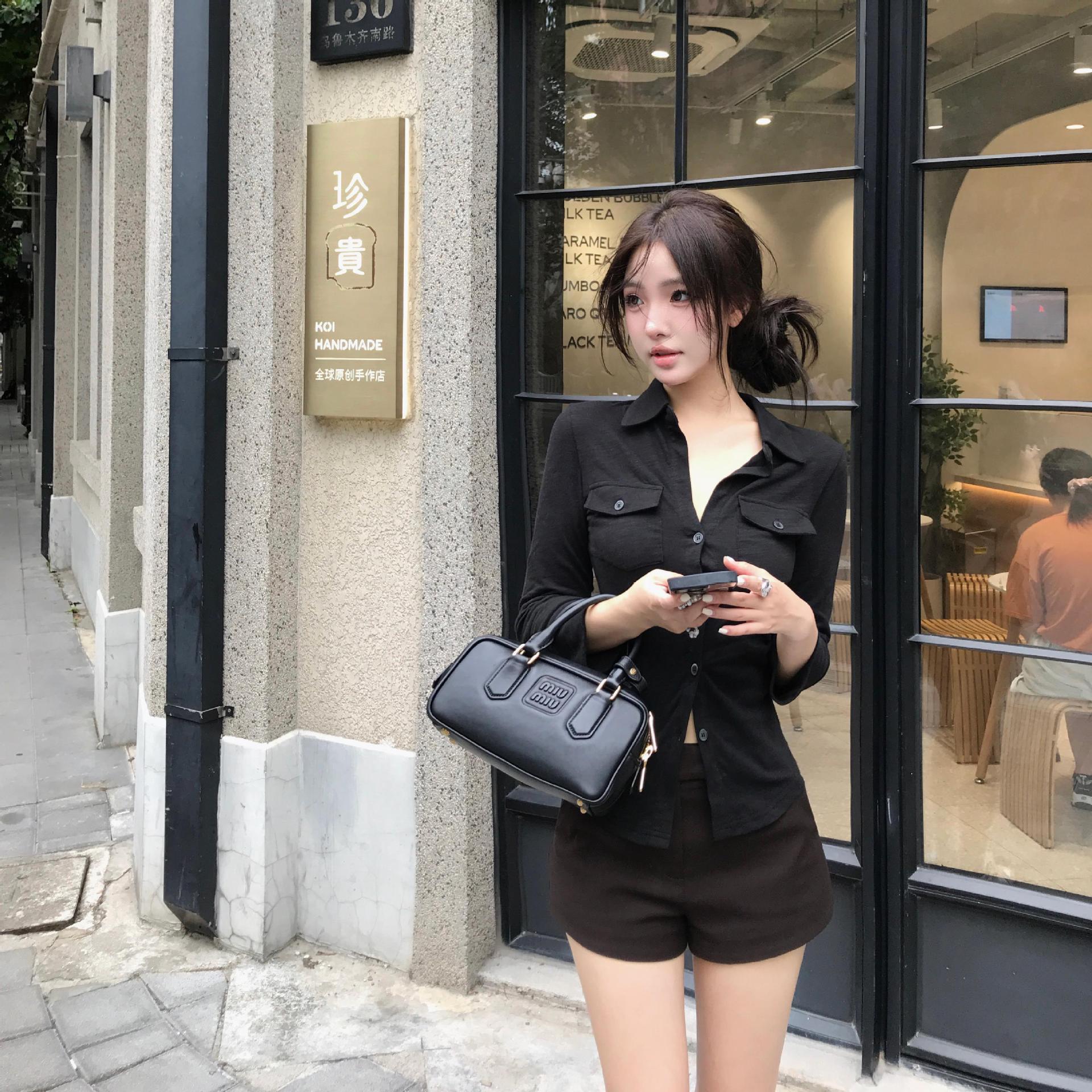 気質純欲風セクシー襟長袖シャツ女子学生春秋修身ウエストシャツ白いカーディガン上着