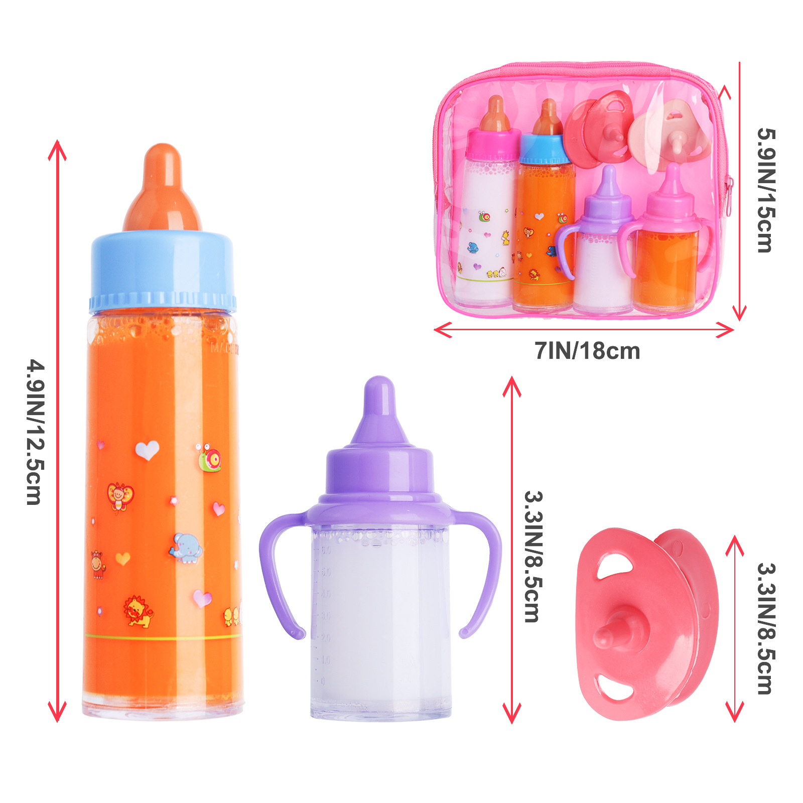 Juego de Biberones Mágicos para Muñecas Set de 6 Piezas con Bolsa Portátil image 4
