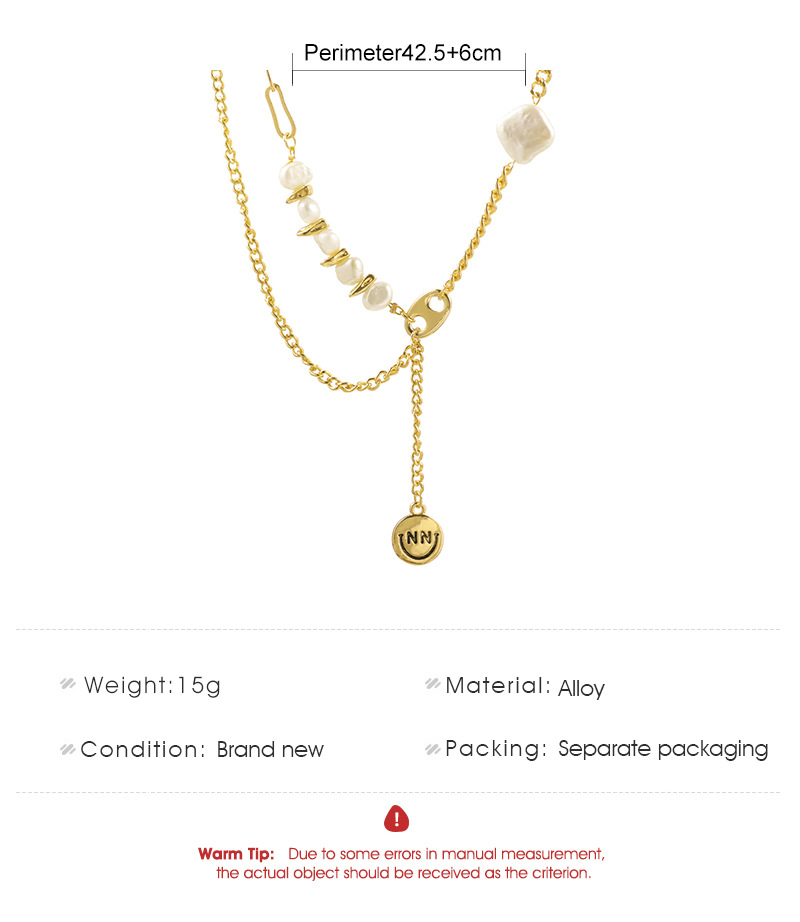 Fashion irregular pearl smiley face double layer alloy necklace wholesale