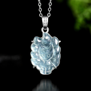 Natural A Jade Blue Water Small Nine-Tail Fox Ice Jade Pendant S925 Silver Set Fashion Women's Pendant Jade Pendant