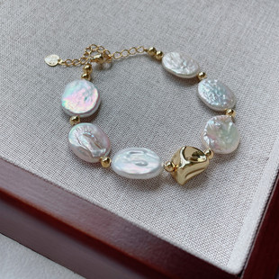 Europe and the United States cross-border special-shaped baroque freshwater pearl bracelet women's copper plated real gold diy temperament bracelet jewelry wholesale