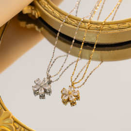 2025年爆款轻奢百搭皓石花朵项链女韩国时尚小香风锁骨链钛钢饰品