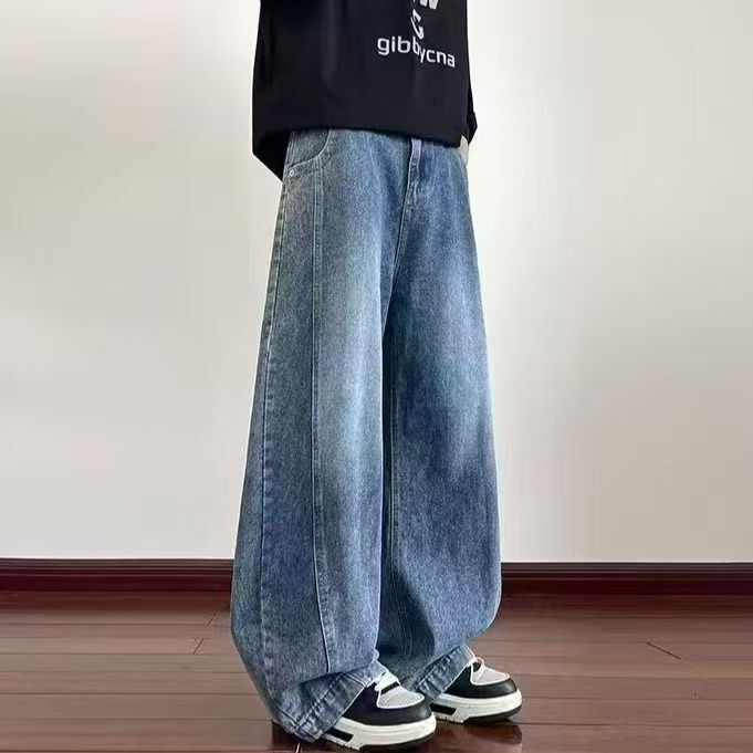 American retro loose-fitting slimming casual boyfriend-style men's jeans, 2026 new straight loose floor-length wide-leg pants American retro loose-fitting slimming casual boyfriend-style men's jeans, 2026 new straight loose floor-length wide-leg pants