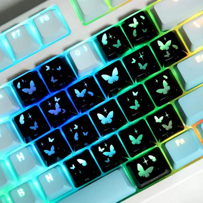 爱心蝴蝶键帽OE M 高度正刻侧刻透光字符适配磁轴机械键盘Wooting