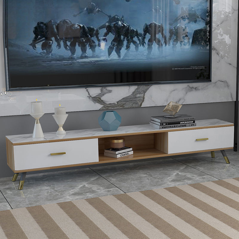 나무 TV 캐비닛: 180개의 밝은 흰색 대리석 패턴