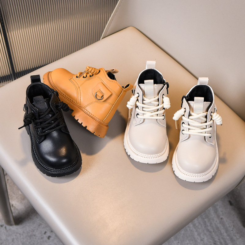 Children's Soft Soled Martin Boots Autumn Winter Trendy Yellow Side Zipper Leather Boys Girls Toddlers_voghion.com