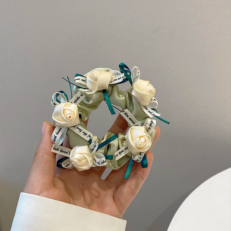 Tela hecha a mano dulce rosa anillo para el cabello cuerda para la cabeza banda de goma cola de caballo cuerda para el cabello lazo tocado para mujer cuerda para la cabeza al por mayor