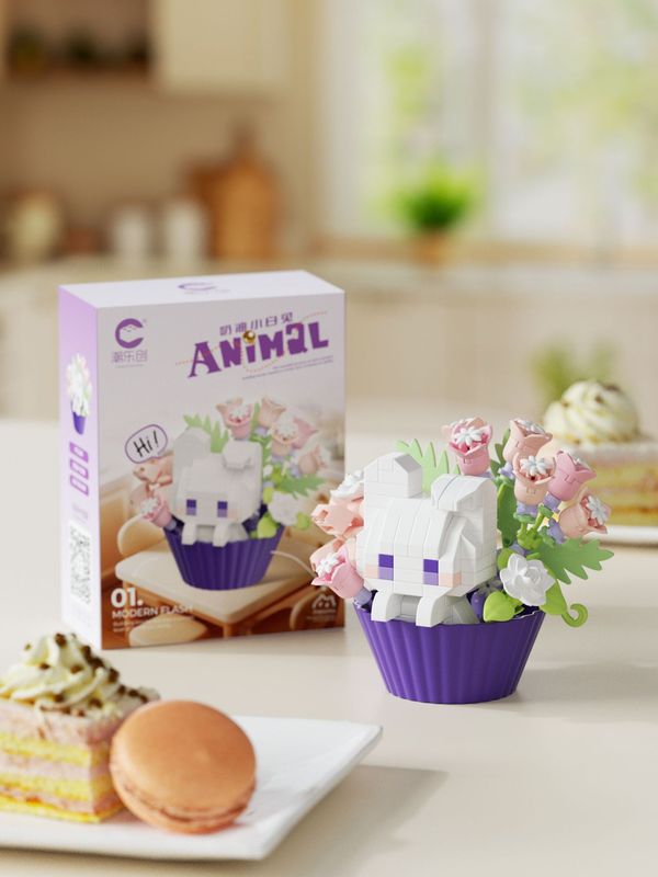 潮乐创甜品小动物系列萌宠狐狸熊猫比格微颗粒积木一件代发批发|undefined