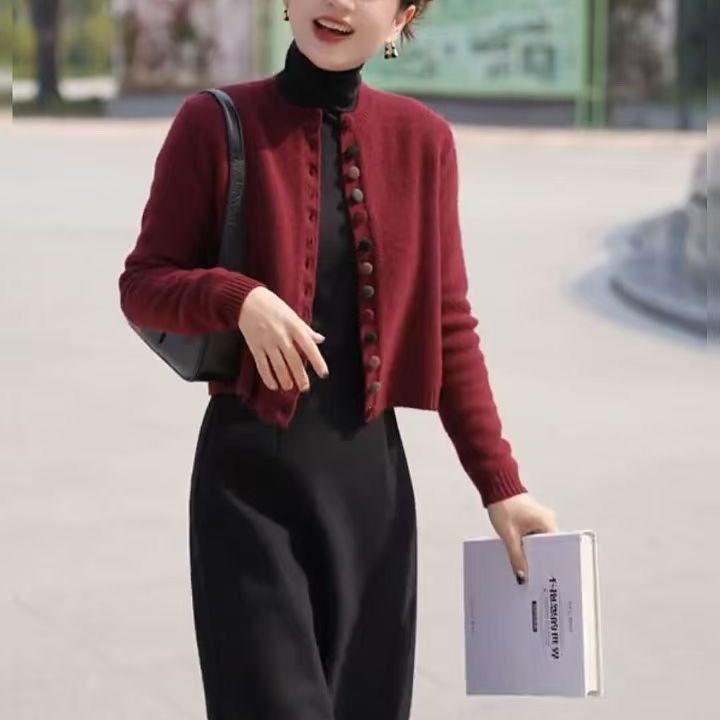 感洋气设计感针织开衫秋冬季新款显瘦简约毛衣女|undefined