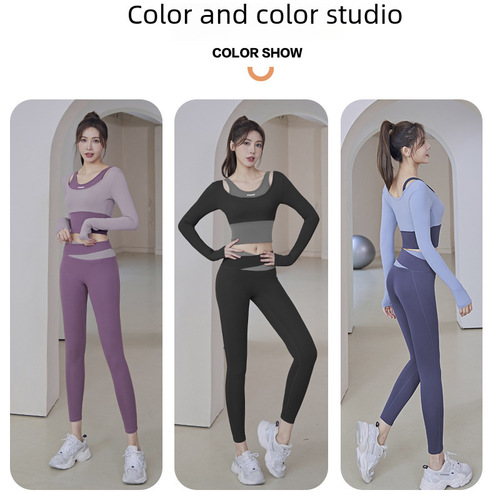 Lulu Yoga Wear, Quick-Dry Running & Fitness Apparel, Sports Tight-Fit Top with Midriff-Exposing Design, Padded Bustier, Fake Two-Piece Look, Long-Sleeve Style
