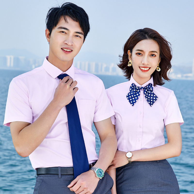 Men's and Women's Short-Sleeved Fine Twill Shirt Women's Suit 4S Store Group Sales Employee Professional Shirt Embroidered Logo