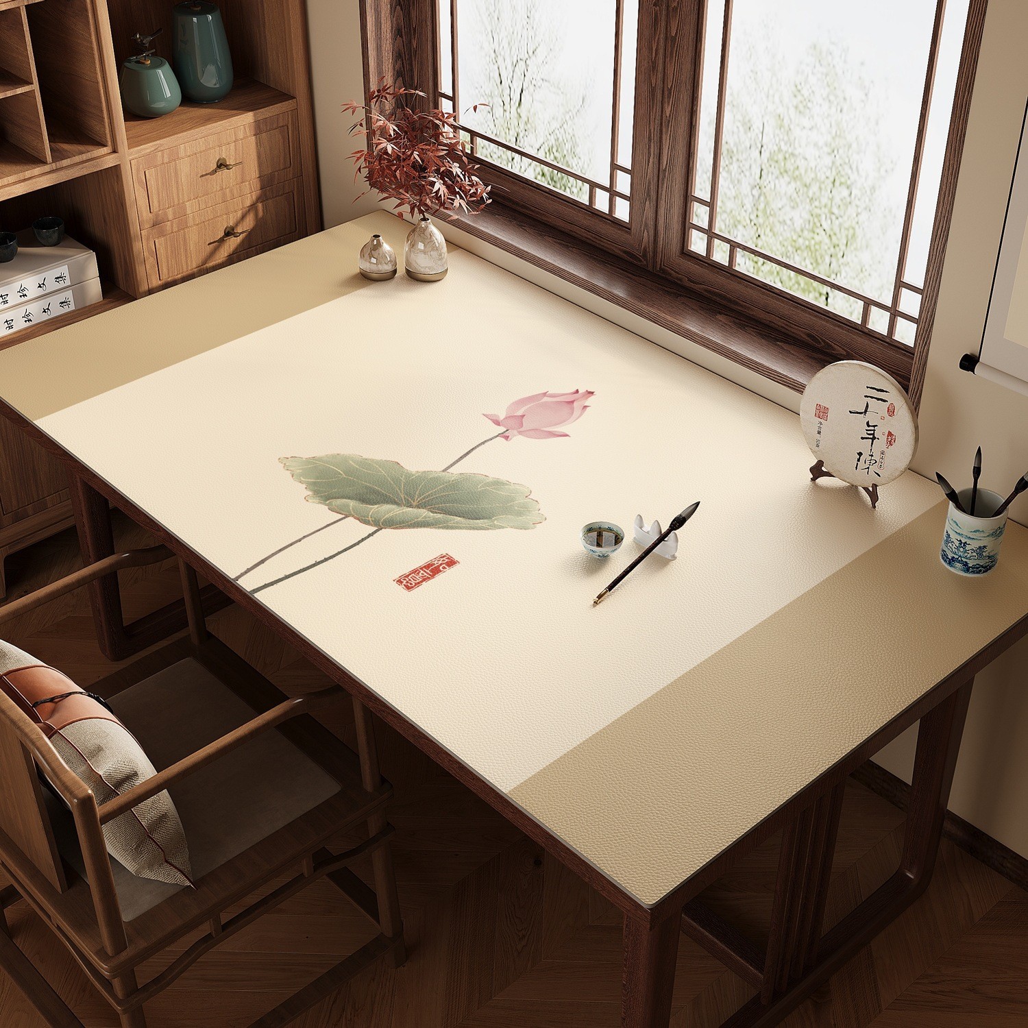 New Chinese Style Calligraphy Desk Mat, National Trend, Ancient Style Calligraphy Leather Writing Mat, Waterproof and Oil-Proof Desk Mat, Student Desk Mat