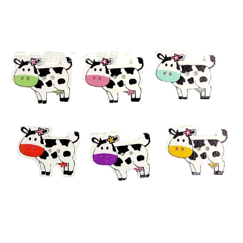 21*32mm fondo blanco decoración de dibujos animados vaca botón de madera vaca linda vaca ojo botón color