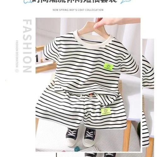 Children's short-sleeve set summer striped casual fashionable set summer trend Korean version baby home clothes