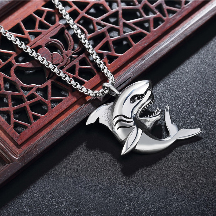 Shark Pattern Men'S Gender Hip-hop Shark Stainless Steel Alloy Plating Men's Pendant Necklace