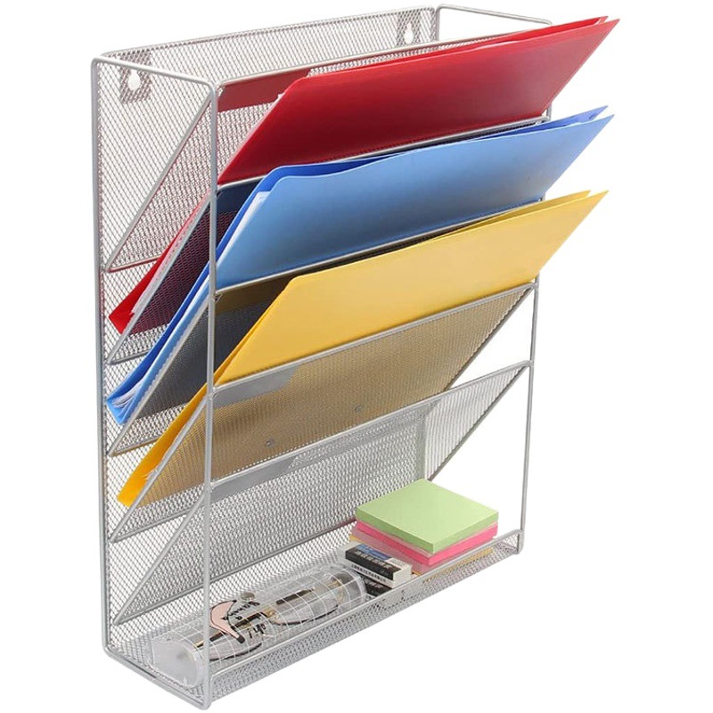 Estante de almacenamiento de archivos, estante de almacenamiento de escritorio de hierro, estante de gestión de archivos, estante de malla de hierro para montaje en pared para suministros de oficina