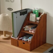 实木木质复古小书架桌面置物架宿舍书桌抽屉式收纳盒办公室文件架