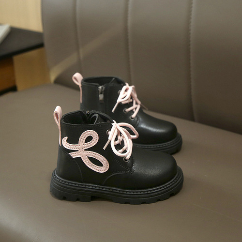 2025 Autumn New Children's Shoes Girls' Boots Side Zipper Sweet All-match Kids' Martin Boots Soft Sole Lace-up Foreign Trade