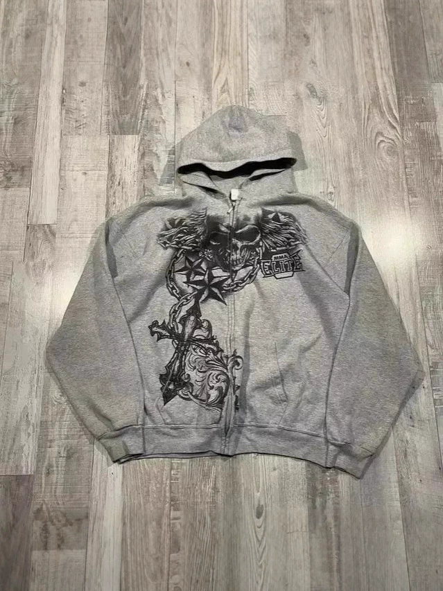Скелет с молнией, ретро спортивный худи, 90-е годы, принт