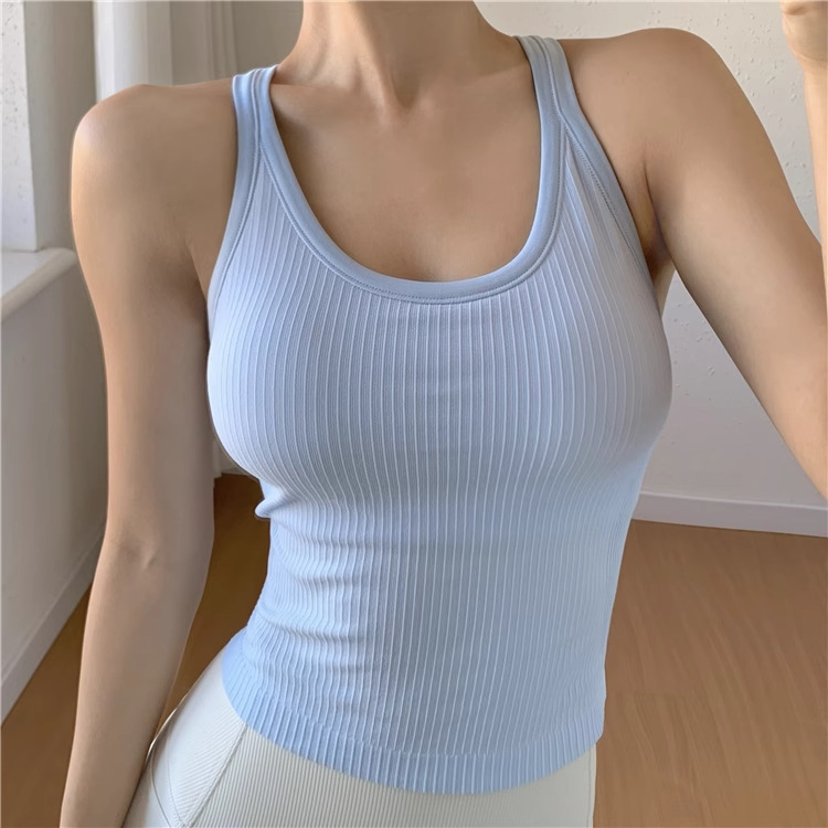 Lulu Same Style Sports Vest Women's Fitness Wear Running Belt Chest Pad Top Tight Slimming Look Breathable Yoga Wear
