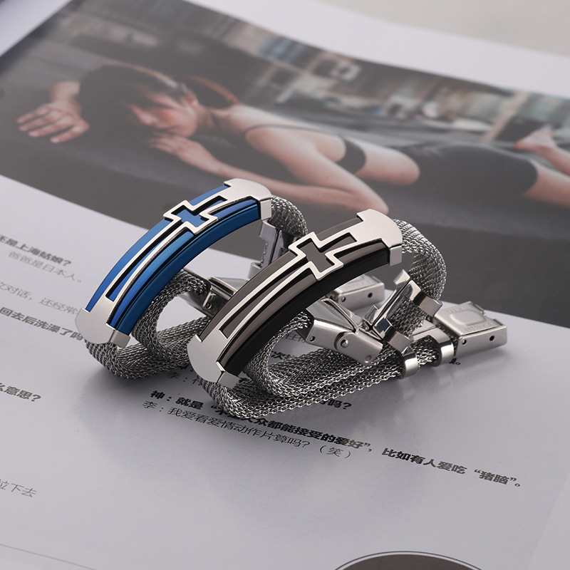 Cross-border jewelry European and American style retro cross bracelet personality hip hop simple fashion stainless steel mesh chain bracelet