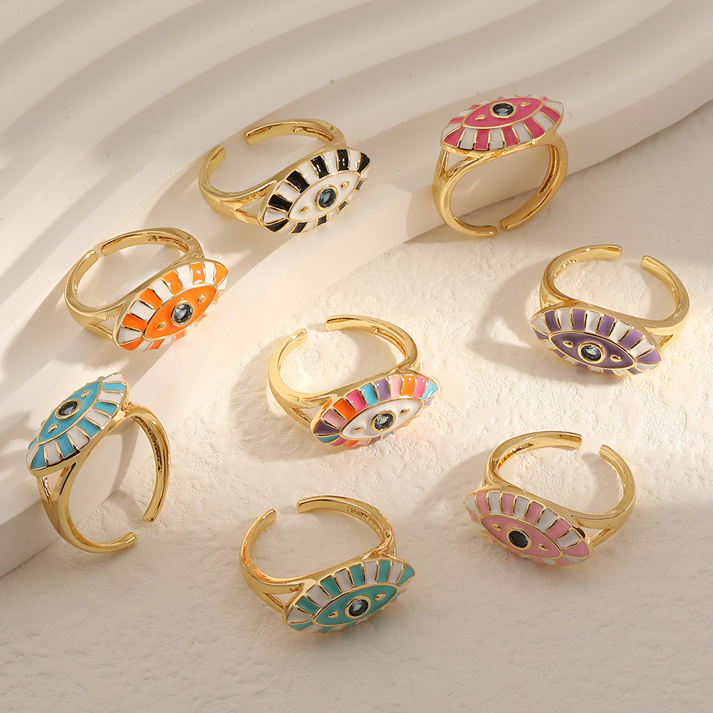 Retro Devilu0027S Eye Copper Open Ring Enamel Zircon Copper Rings