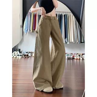 卡其色阔腿裤舒适新款女2025年小个子牛仔拖地裤垂感外穿直筒裤